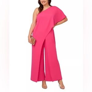 Adrianna Papell Vibrant Pink One-Shoulder Jumpsuit